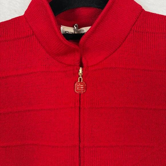 St. John Santana Knit Textured Wool Blend Sweater Zip Mandarin Collar Size 6 - Picture 3 of 13